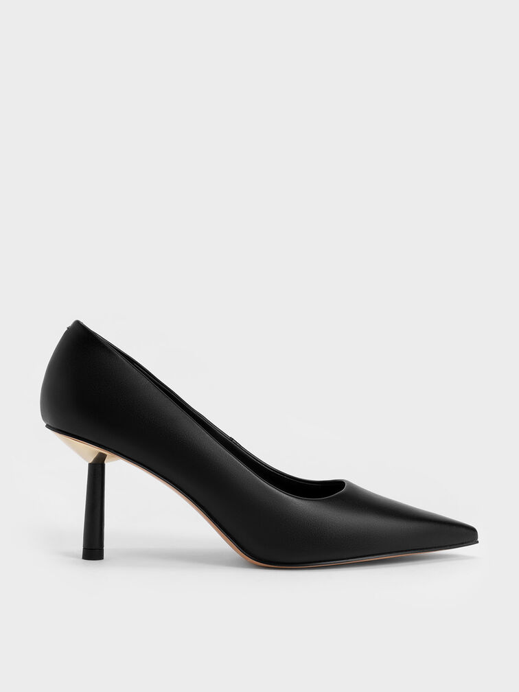 Pointed-Toe Cylindrical Heel Pumps, Black, hi-res