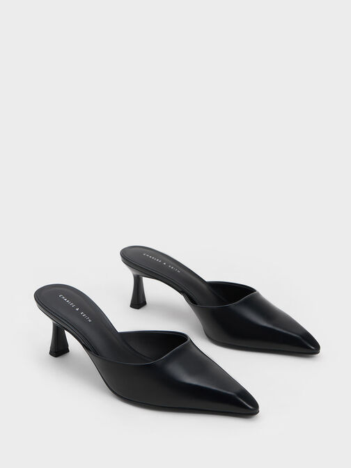 Flare Heel Mules, Black, hi-res