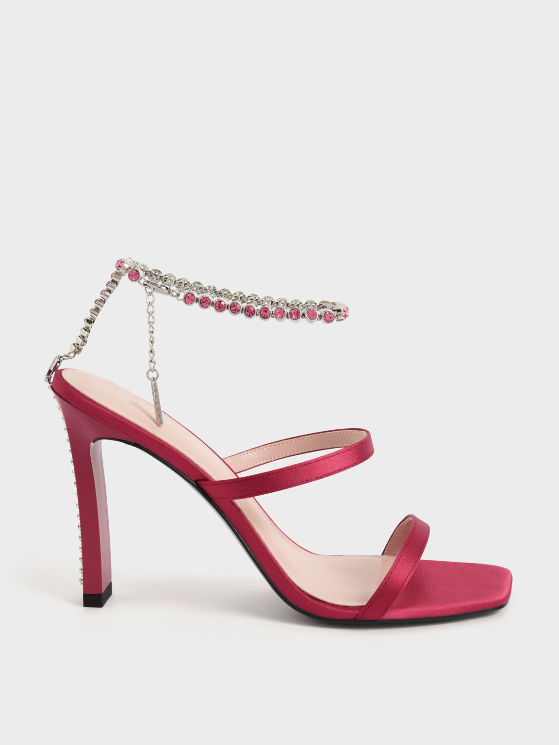 Recycled Polyester Gem Ankle-Strap Sandals, Red, hi-res