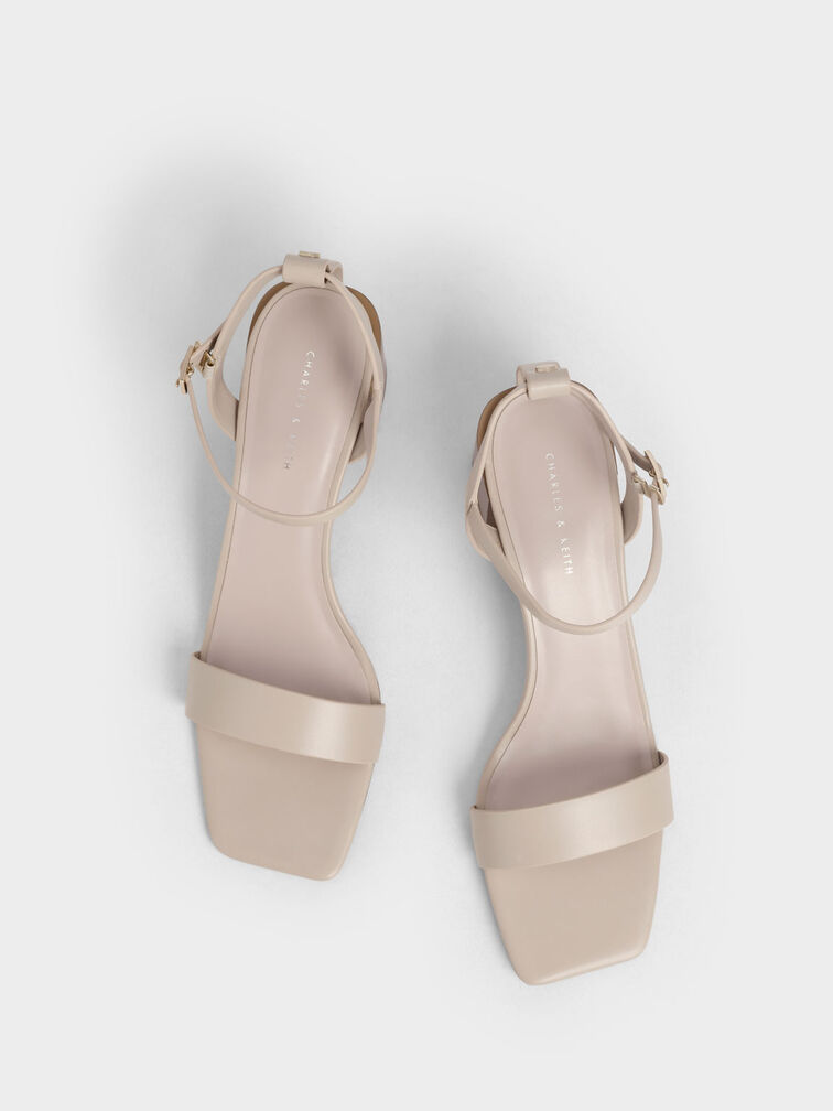 Ankle Strap Stacked Heel Sandals, Chalk, hi-res