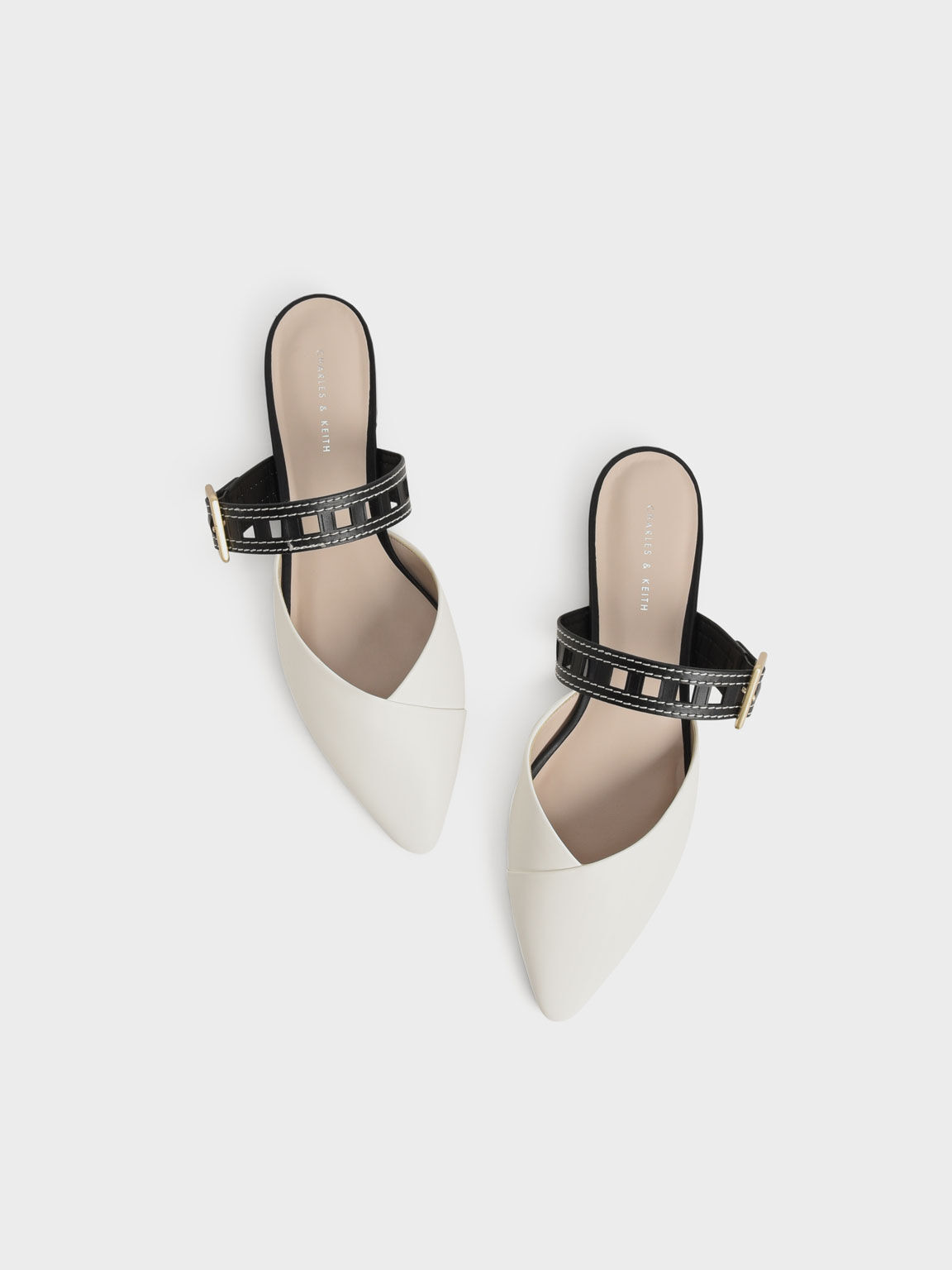 Sepphe Cut-Out Strap Flat Mule Pumps, White, hi-res
