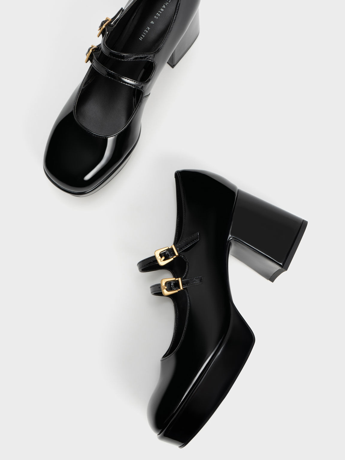 حذاء ماري جين مع مقدمة مربعة وكعب عريض, أسود, hi-res