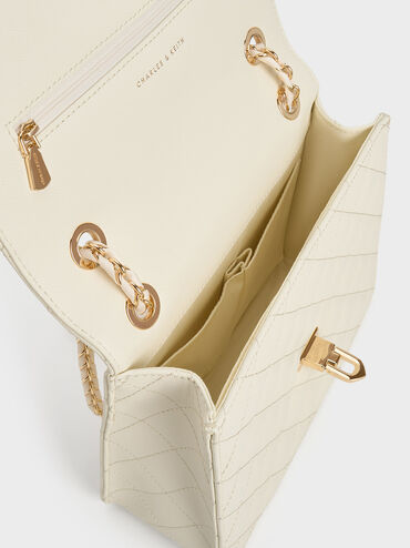 حقيبة كريسيدا مبطنة بحزام على شكل سلسلة, كريم, hi-res