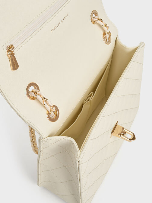 حقيبة كريسيدا مبطنة بحزام على شكل سلسلة, كريم, hi-res