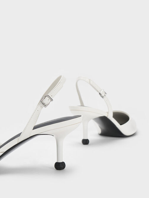 Sculptural Heel Slingback Pumps, White, hi-res
