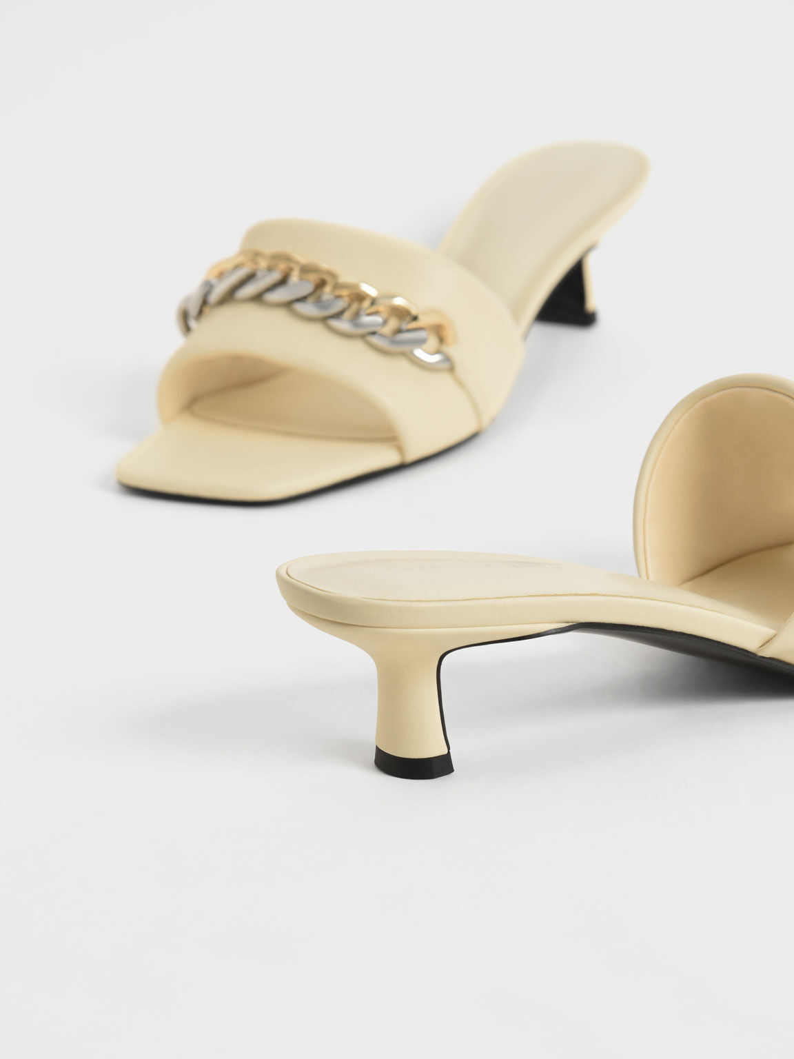 Chain-Embellished Blade Heel Mules, Chalk, hi-res