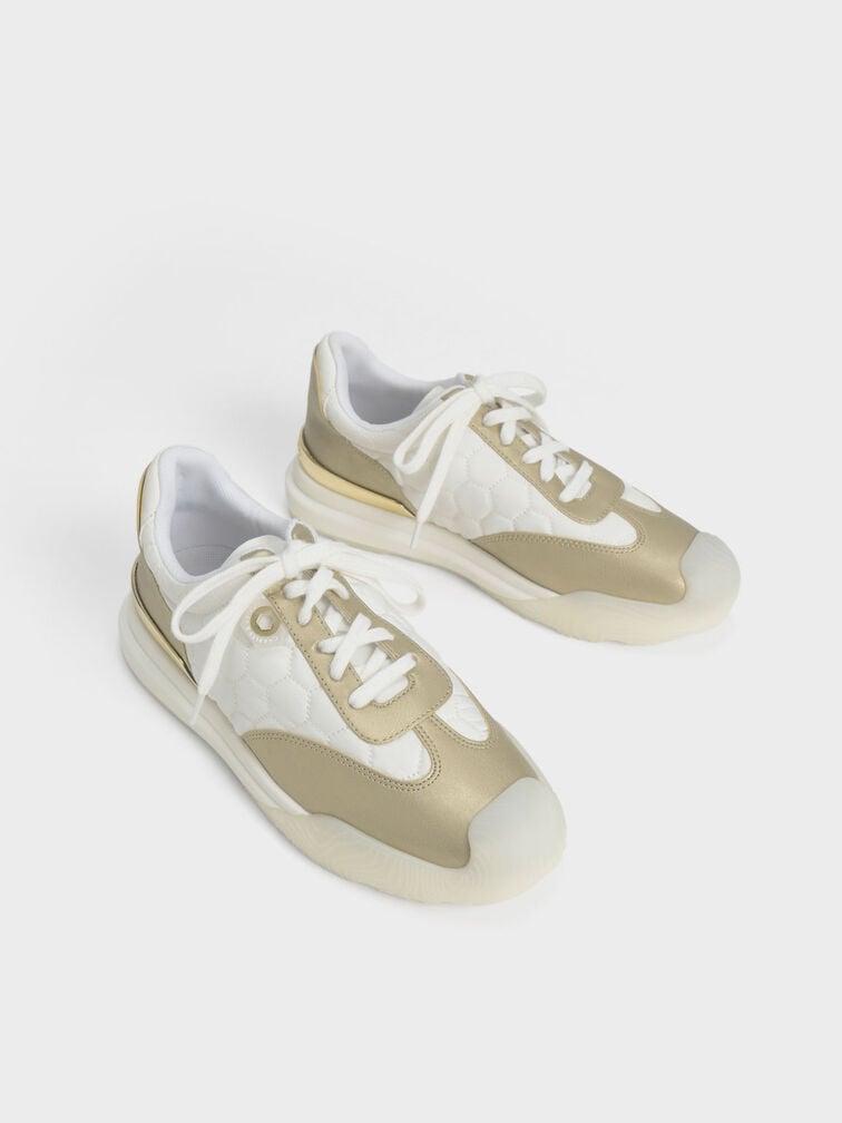 Nylon Low-Top Sneakers, Gold, hi-res