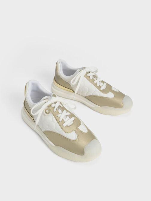 Nylon Low-Top Sneakers, Gold, hi-res