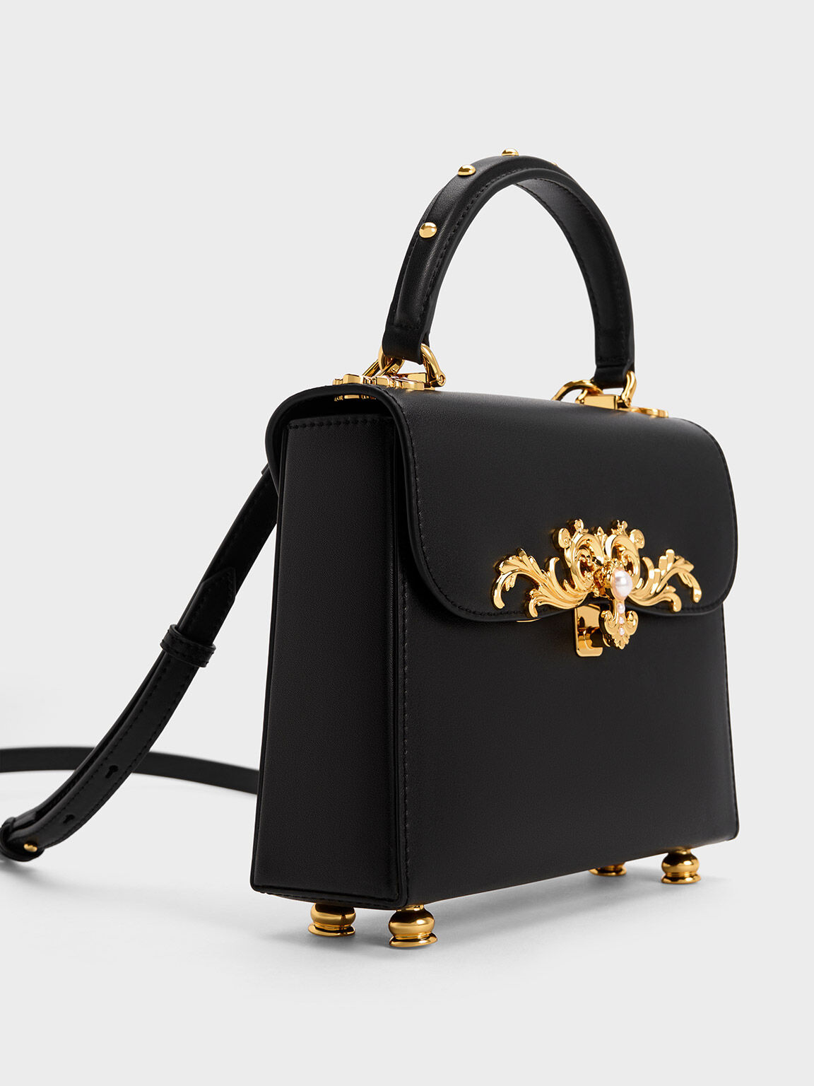 Merial Metallic Accent Top Handle Bag, Black, hi-res
