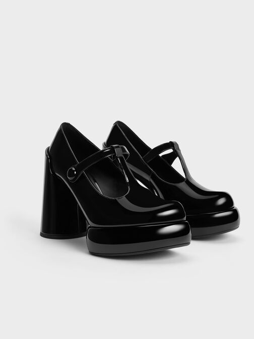 حذاء ماري جينز بنعل سميك وشريط على شكل حرف T من دارسي, Black Patent, hi-res