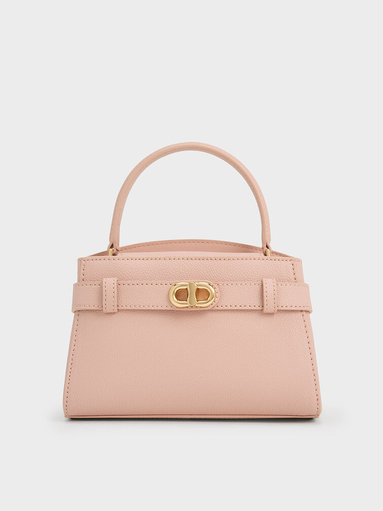 Aubrielle Metallic-Buckle Top Handle Bag, Pink, hi-res