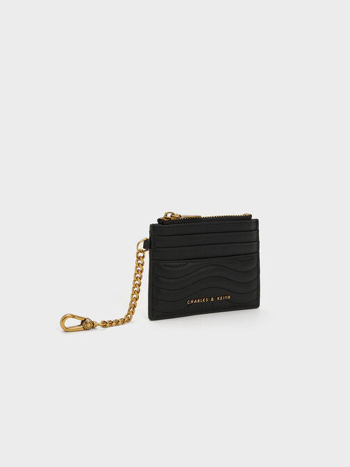 Aubrielle Stitch-Trim Zip Card Holder, Black, hi-res