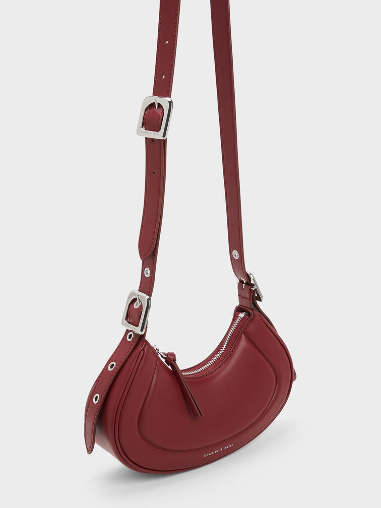 Petra Curved Shoulder Bag, Red, hi-res