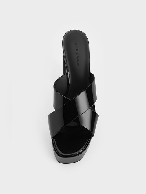 حذاء ميول بنعل سميك وحزام متقاطع, Black Patent, hi-res
