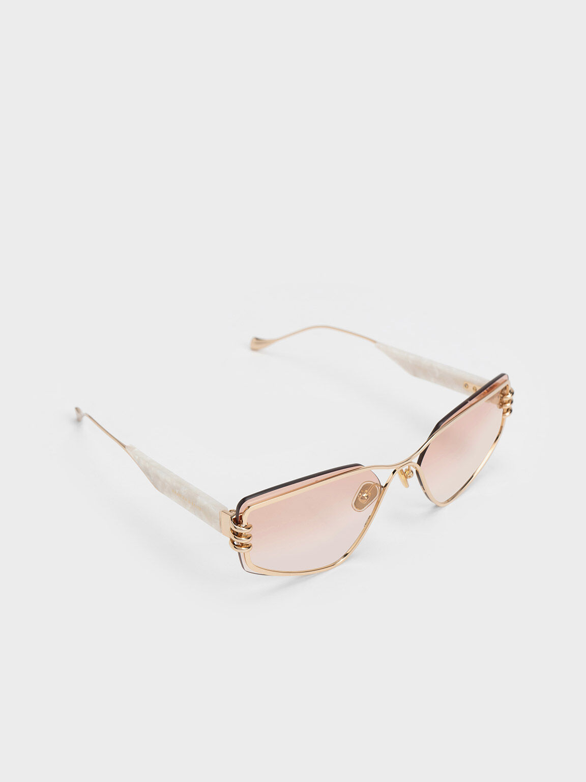 Metallic-Rimmed Geometric Sunglasses, Cream, hi-res