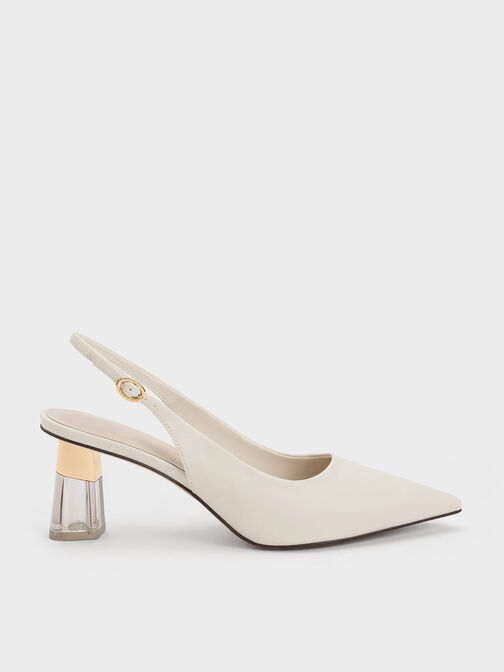 See-Through Trapeze Heel Slingback Pumps, Chalk, hi-res