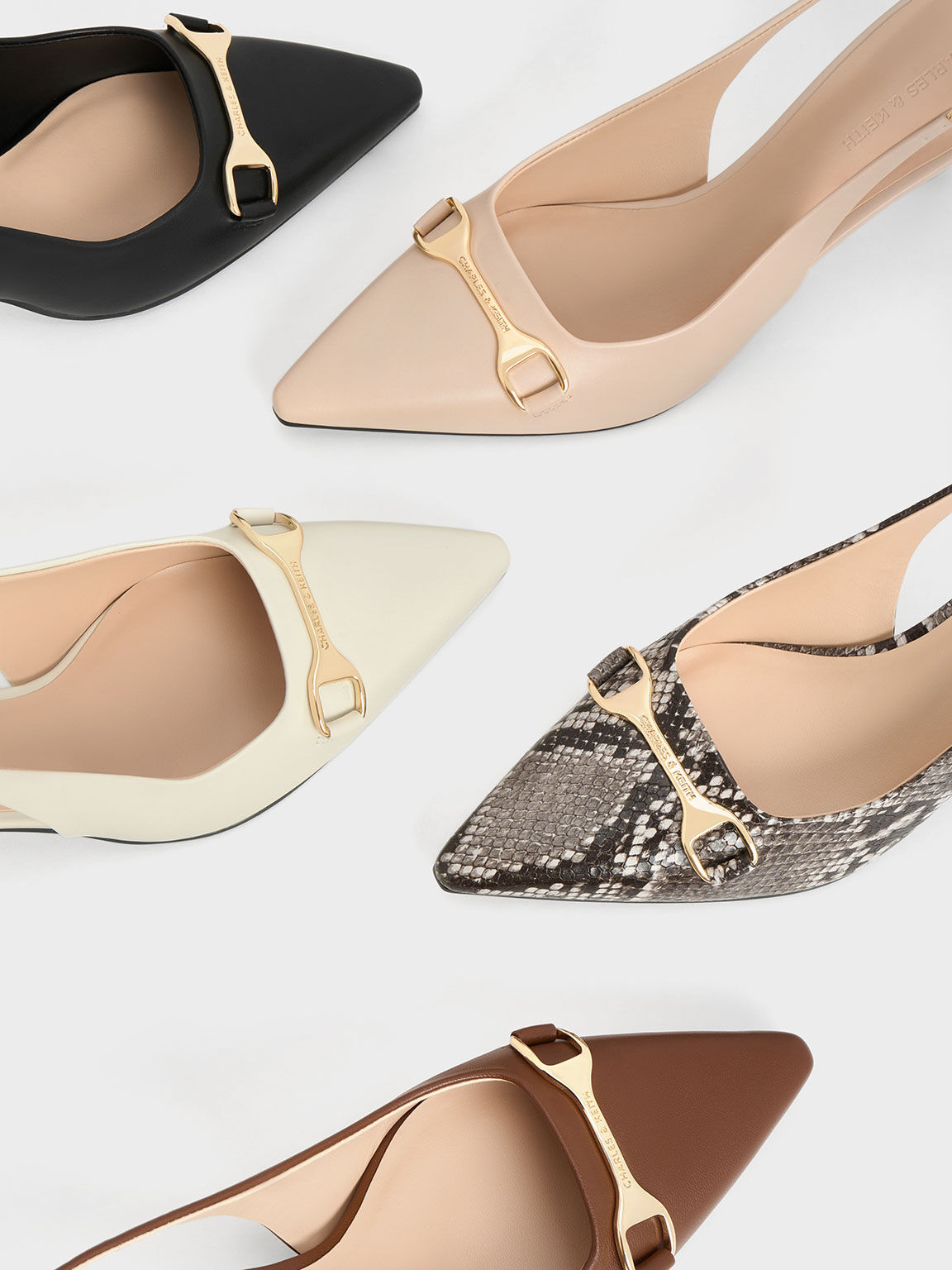 Cognac Leslie Metallic Accent Slingback Pumps CHARLES KEITH SA