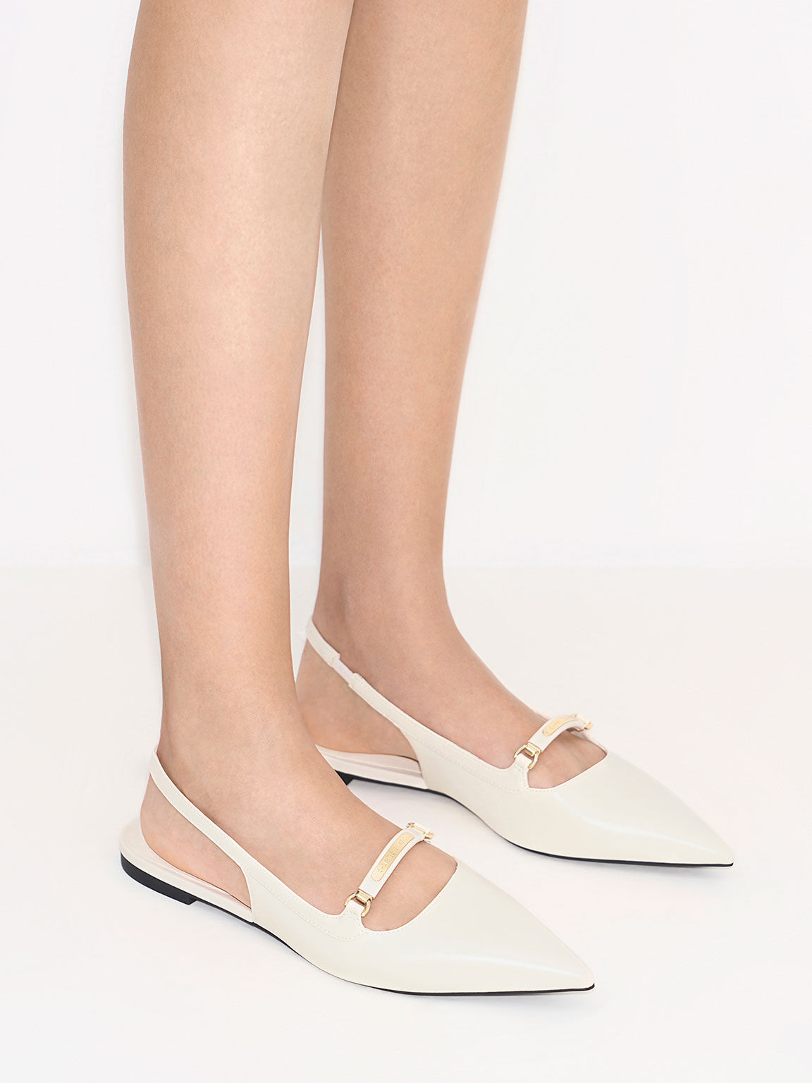 Cream Metallic Bar Accent Slingback Flats CHARLES KEITH SA