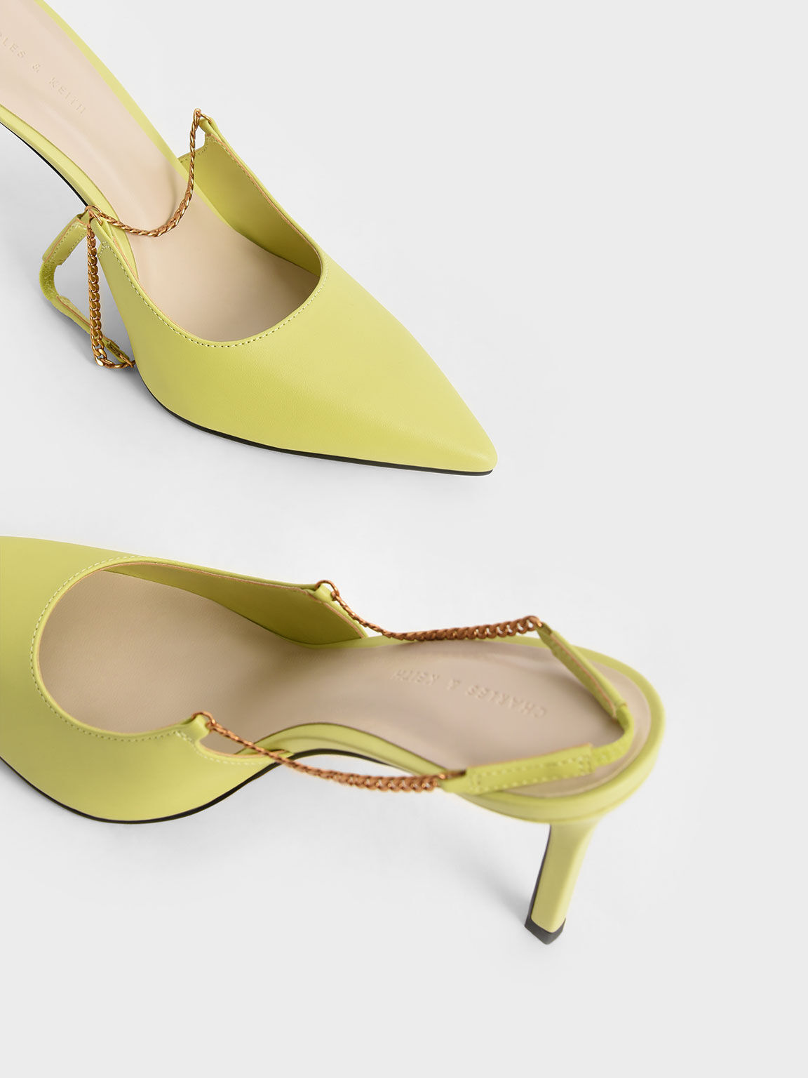 Chain-Link Slingback Stiletto Pumps, Lime, hi-res