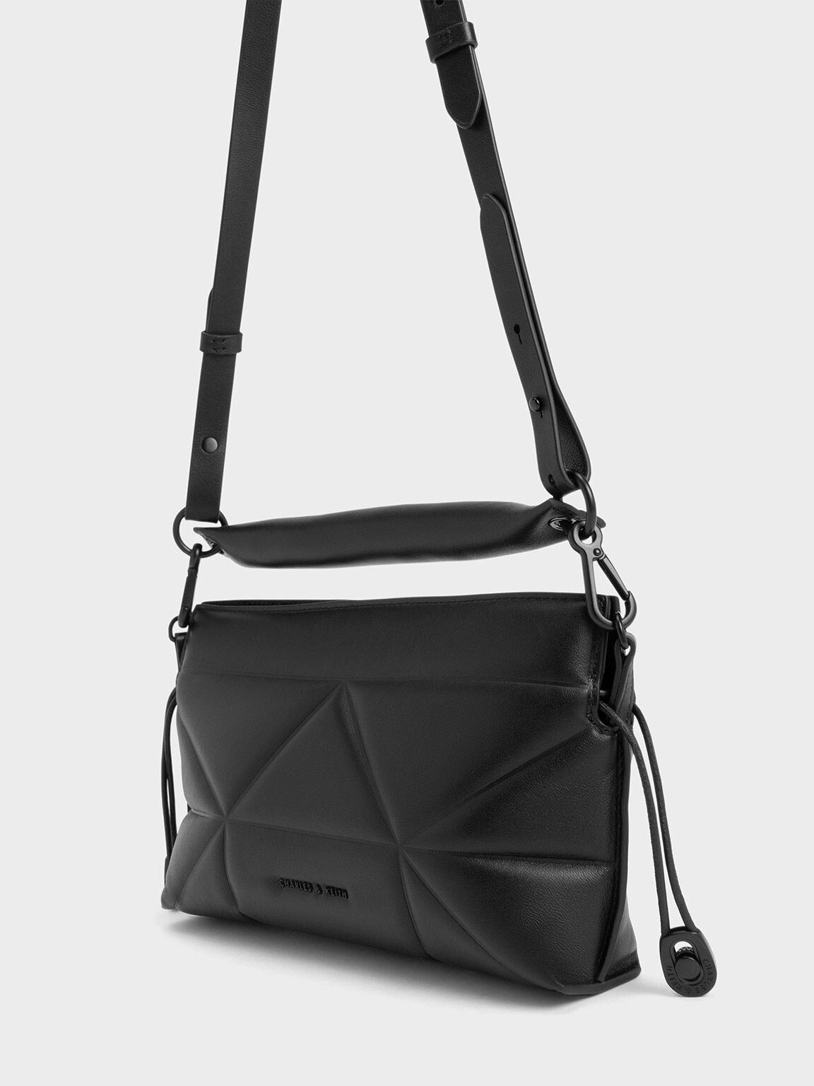 Nina Leather Drawstring Slouchy Bag, Black, hi-res
