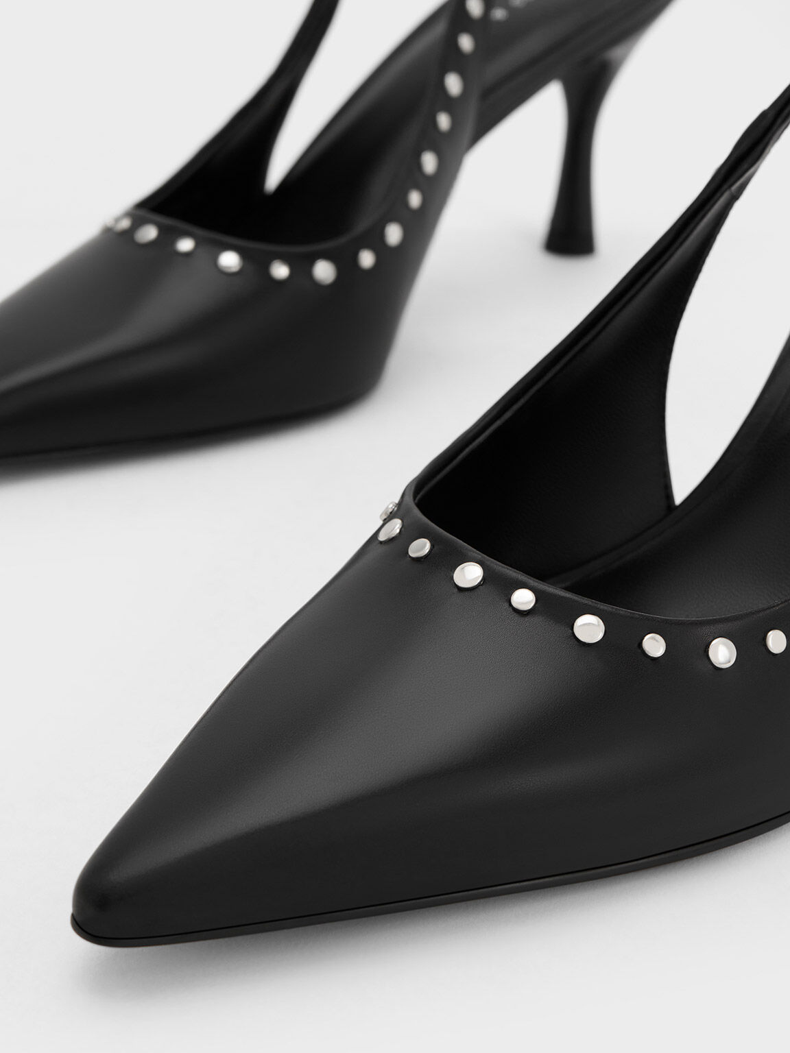Black Studded Pointed Toe Slingback Pumps CHARLES KEITH SA