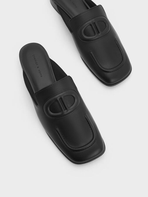 حذاء فلات بدون أربطة مزين بغرزة بيضاوية, أسود, hi-res