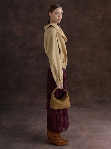 Ivette Recycled Suede Woven Shoulder Bag, Sahara Sand, hi-res