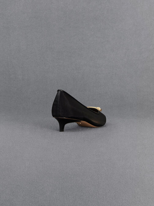 حذاء بكعب قصير من القماش الشبكي, أسود, hi-res