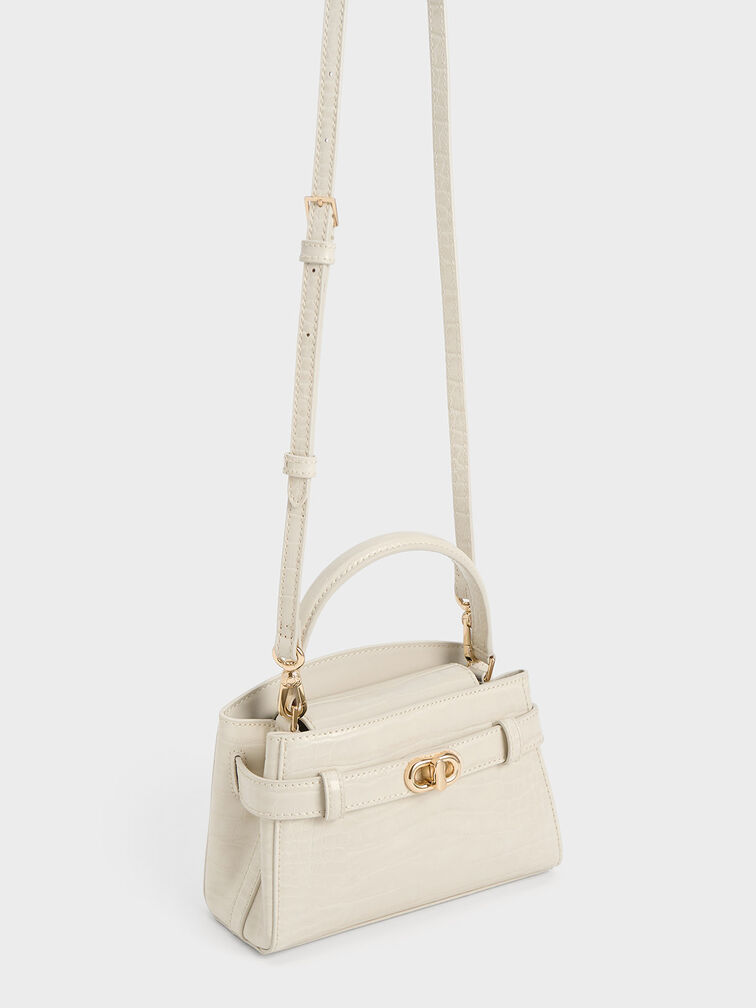 Aubrielle Croc-Effect Top Handle Bag, Ivory, hi-res