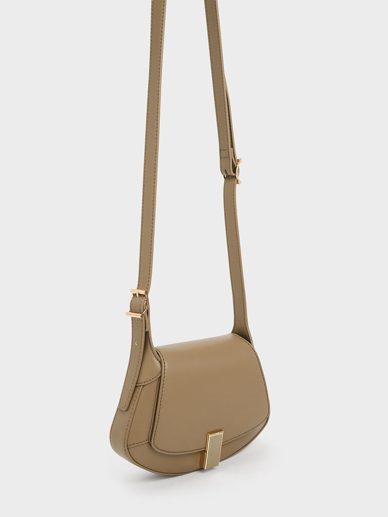 Metallic-Accent Curved Top Handle Bag, Taupe, hi-res