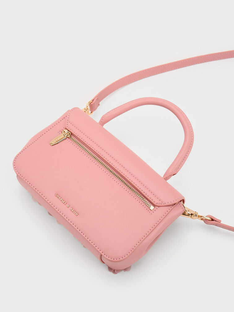 Floral Mesh Top Handle Bag, Pink, hi-res