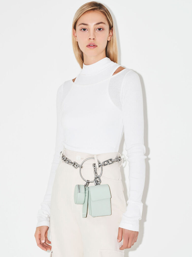 Chain Strap Ring-Detail Mini Bag, Light Green, hi-res