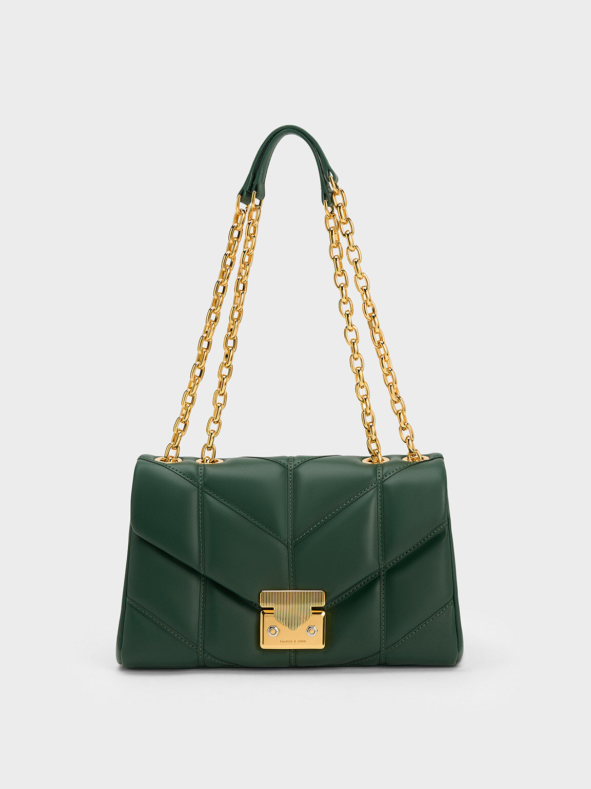 Eudora Chevron Trapeze Bag, Dark Green, hi-res