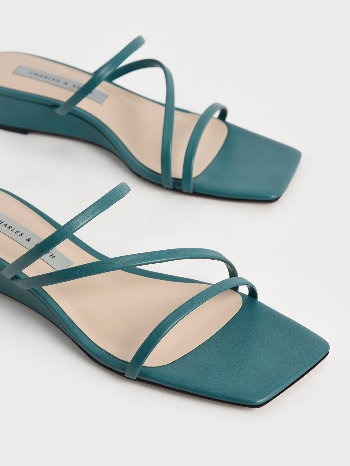 Strappy Wedge Mules, Green, hi-res