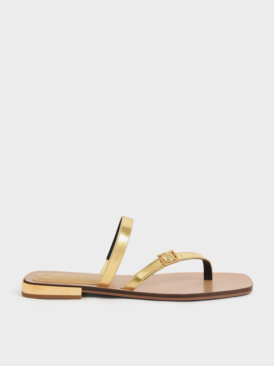 Snake-Print Asymmetric Strap Thong Sandals, Gold, hi-res