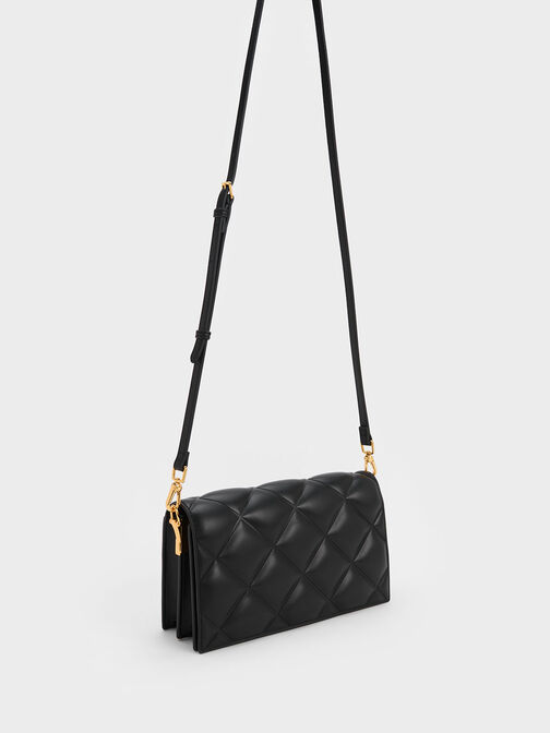 Alcott Scarf Handle Quilted Clutch, Black, hi-res