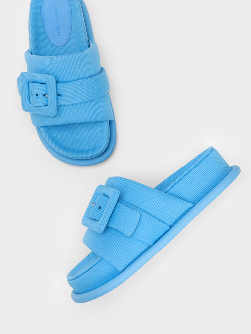 Sinead Woven Buckled Slide Sandals, Blue, hi-res