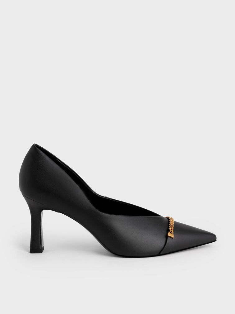 Chain Link D'Orsay Pumps, Black, hi-res