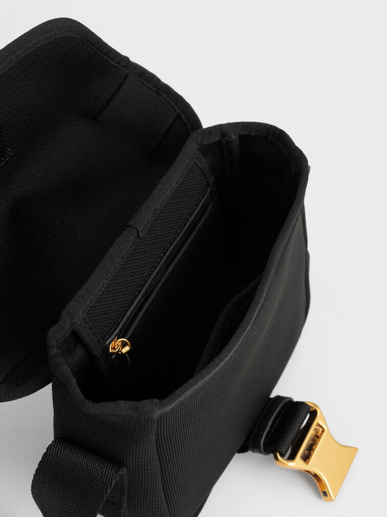حقيبة كروس صغيرة مصنوع من القماش المنسوج والنايلون مع إبزيم معدني, أسود, hi-res