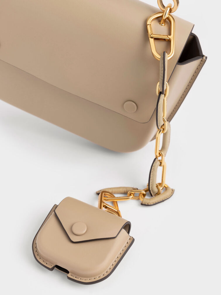 Amber Chain Handle Push-Lock Handbag, Sand, hi-res