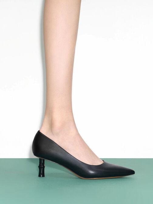 Bamboo Heel Pointed-Toe Pumps, Black, hi-res