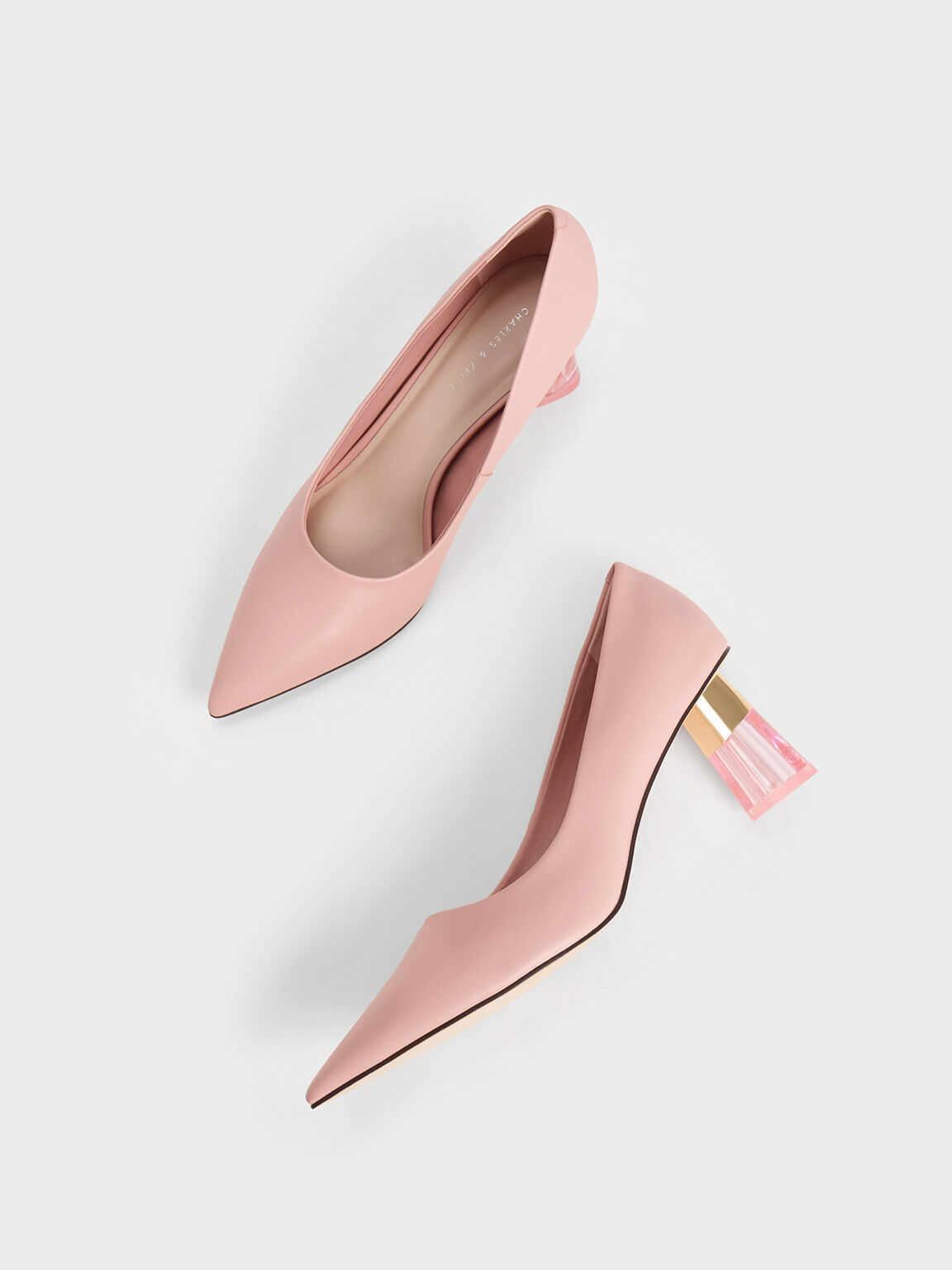 Metallic Accent Clear Heel Pumps, Blush, hi-res