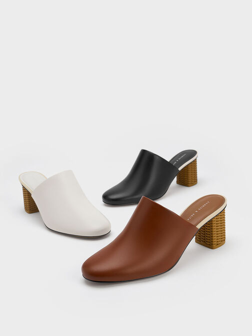 Rattan Block Heel Mules, White, hi-res