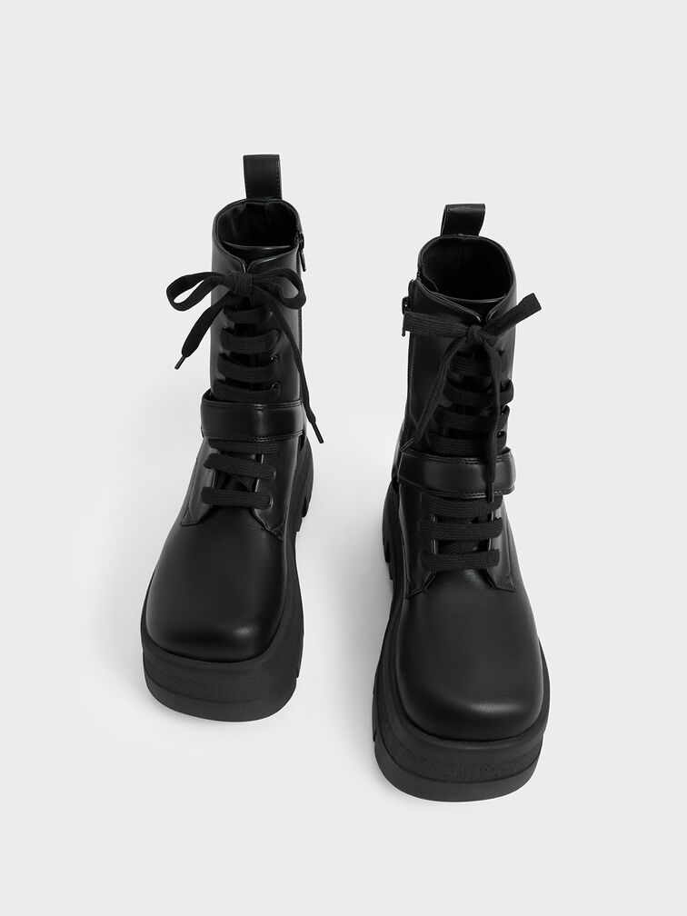 Rainier Belted Lace-Up Boots, Black, hi-res