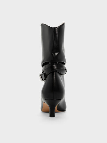 Karter Pointed-Toe Ruched Buckled Kitten-Heel Boots, Black, hi-res