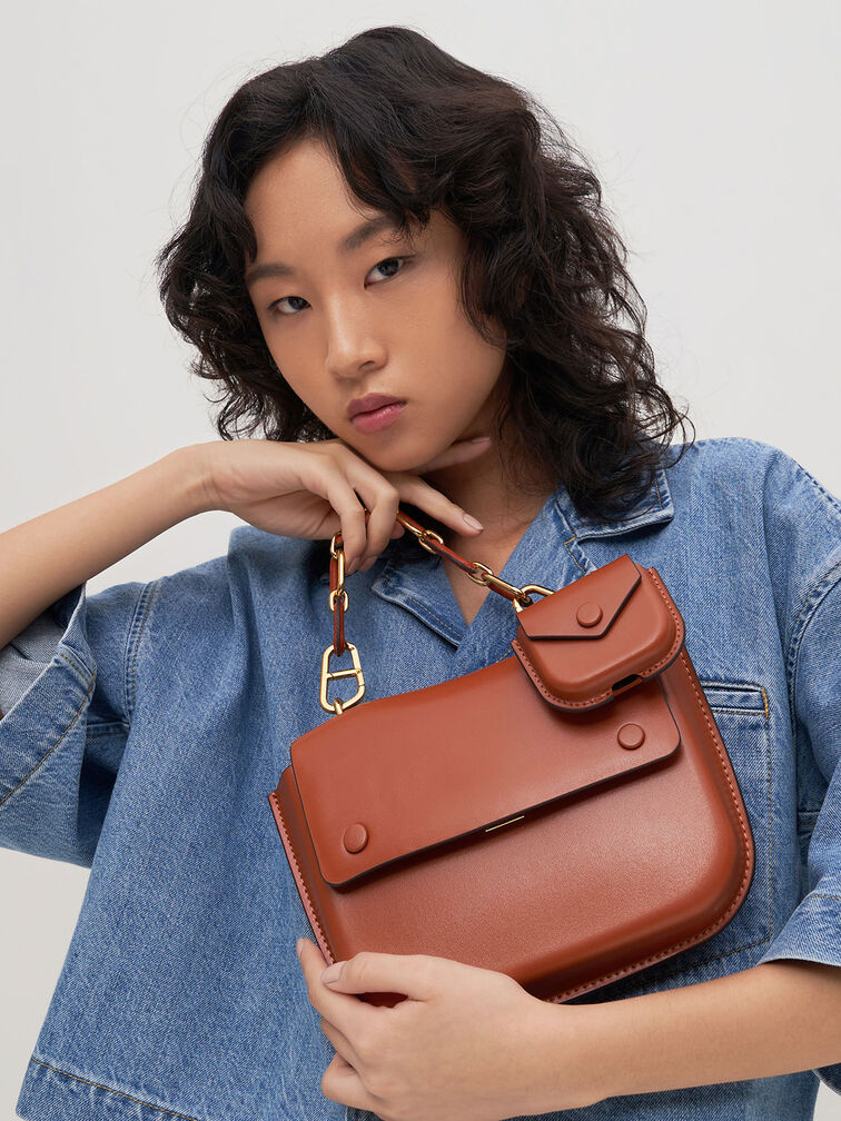 Amber Chain Handle Push-Lock Handbag, Brick, hi-res