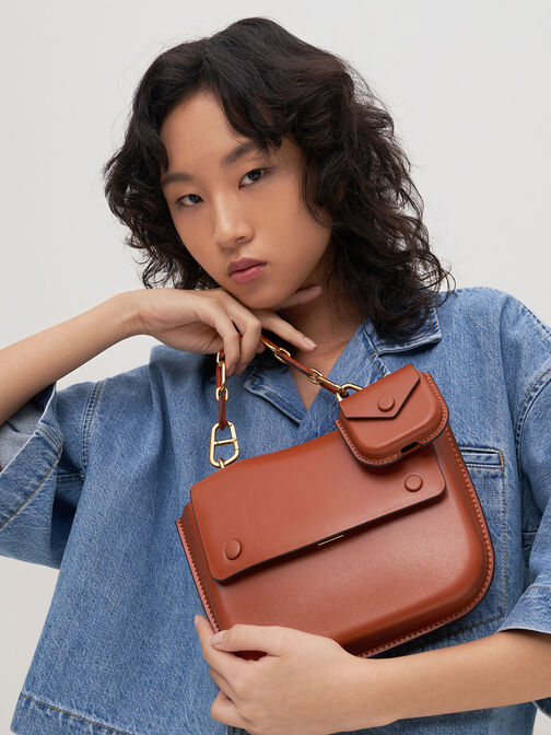 Amber Chain Handle Push-Lock Handbag, Brick, hi-res