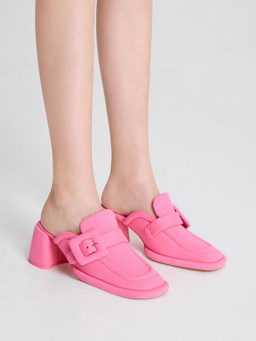 Sinead Woven Buckled Loafer Mules, Pink, hi-res