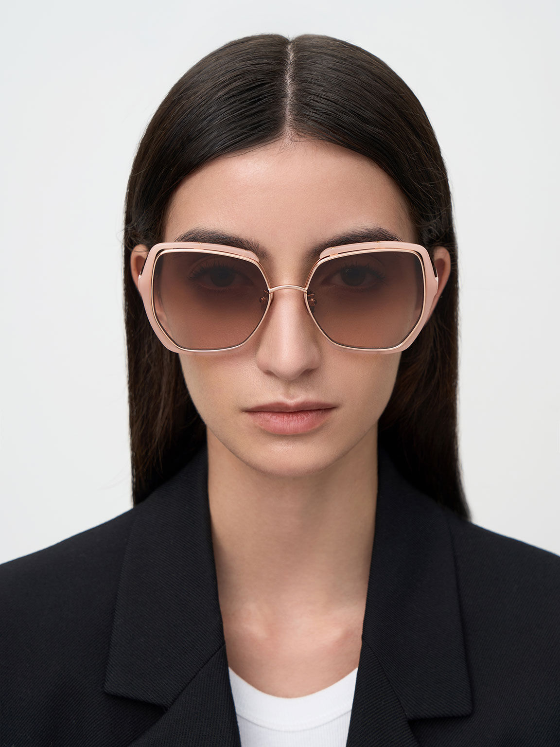Recycled Acetate Double-Frame Butterfly Sunglasses, Pink, hi-res