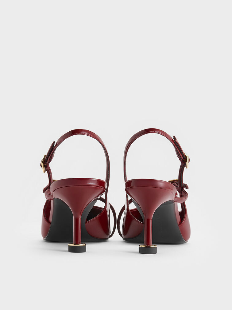 Wynn Patent Buckled Sculptural-Heel Slingback Pumps, Red, hi-res